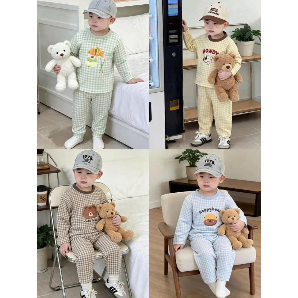 sét bộ thu đông cho bé chất liệu cotton co giãn thỏa mái họa tiết hoạt hình dễ thương size 8-20kg QC 28