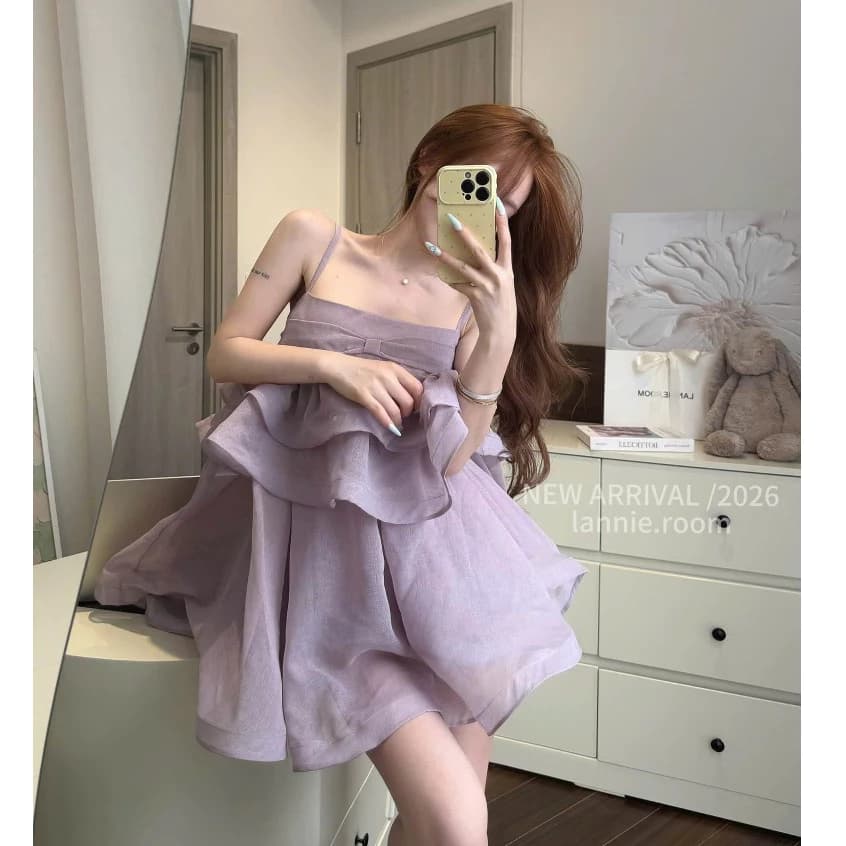 lyn- DAM HAI DÂY CỔ NGANG TUA RUA TÍM NHẠT DÁNG NGẮN LANNIE ROOM LAN19075