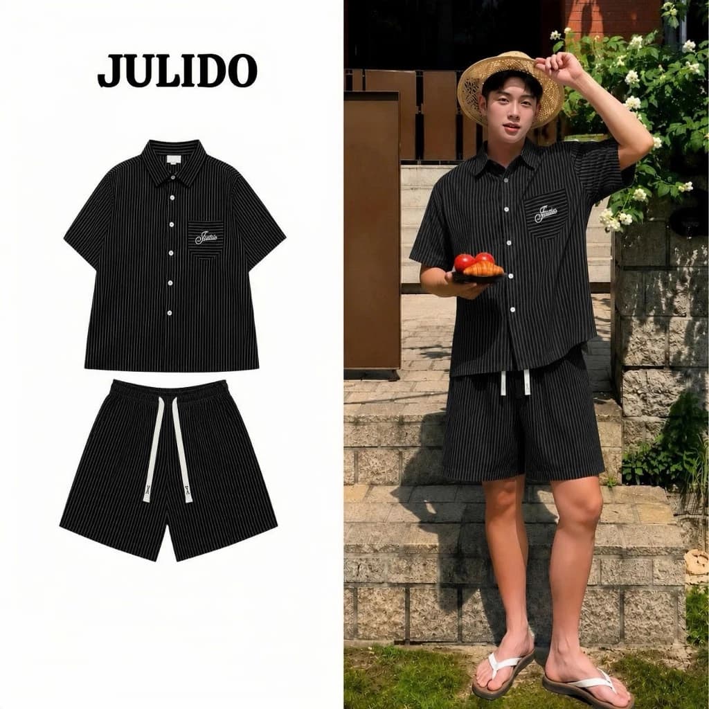 Set Bộ Sơ Mi Kẻ Sọc WOVEN STRIPE JULIDO Chất Liệu Linen Thô Cổ Đức Thoáng Mát