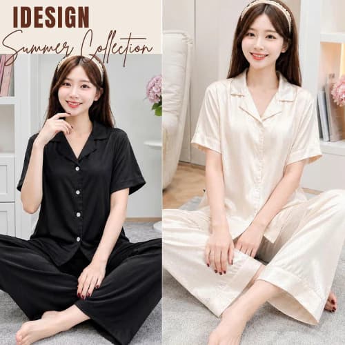 Bộ pijama nữ cao cấp, bộ đồ ngủ cộc tay quần dài, lụa vân xước trơn màu mềm mại N28