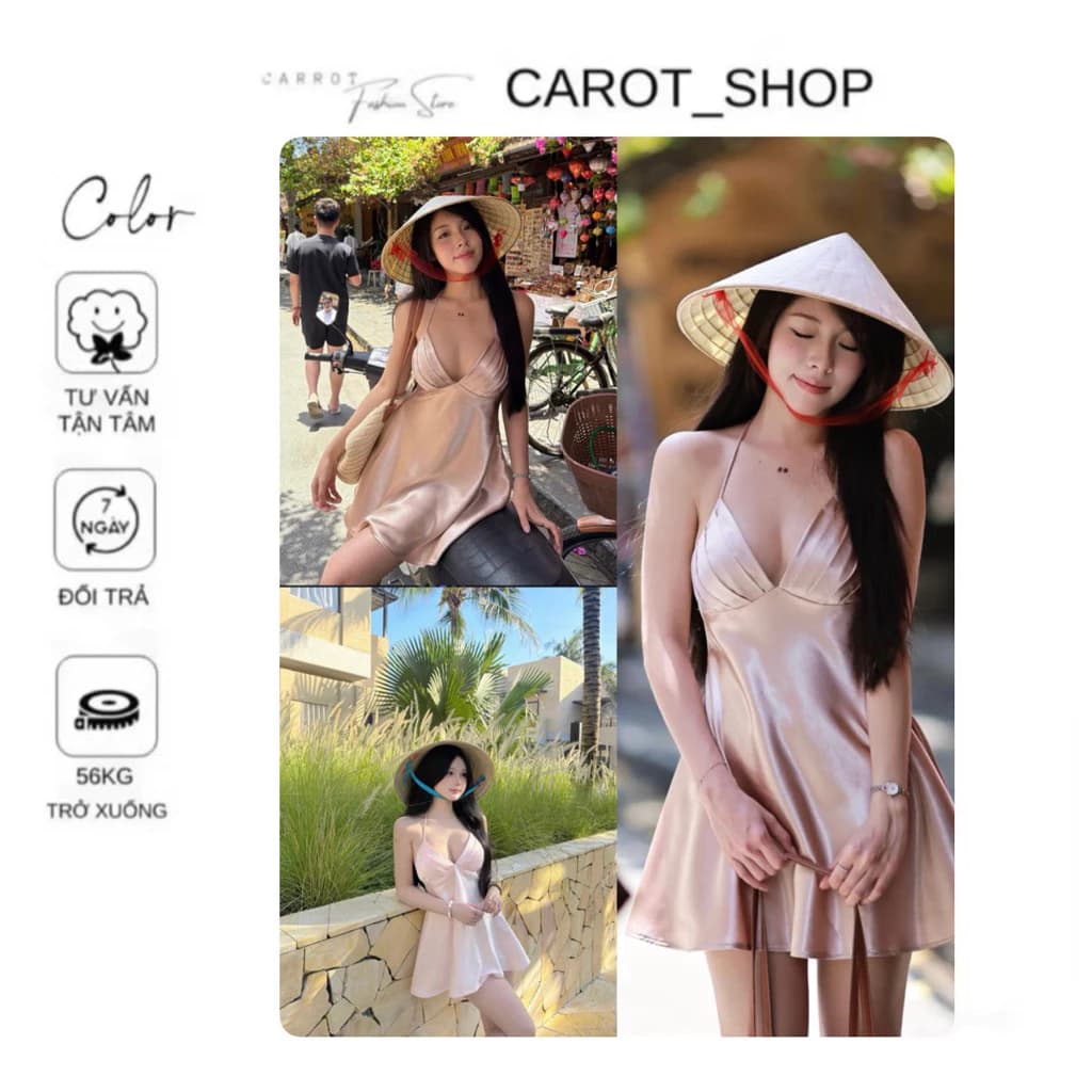 ( BIGSIZE ) VN133 Váy lụa yếm “ XẾP LY “ sang chảnh sexy hotgirl by CarrotShop