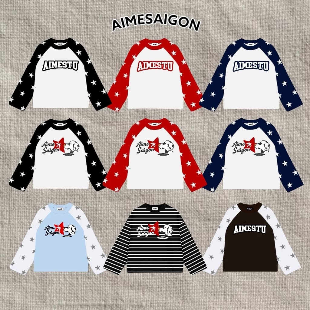 [Ver4] Aimesaigon Áo Thun TayDài Raglan Borip IN NGÔI SAOx Cotton Long Sleeve Boxy AIMÉ Form Rộng Cổ Tròn Unisex ATDRL04