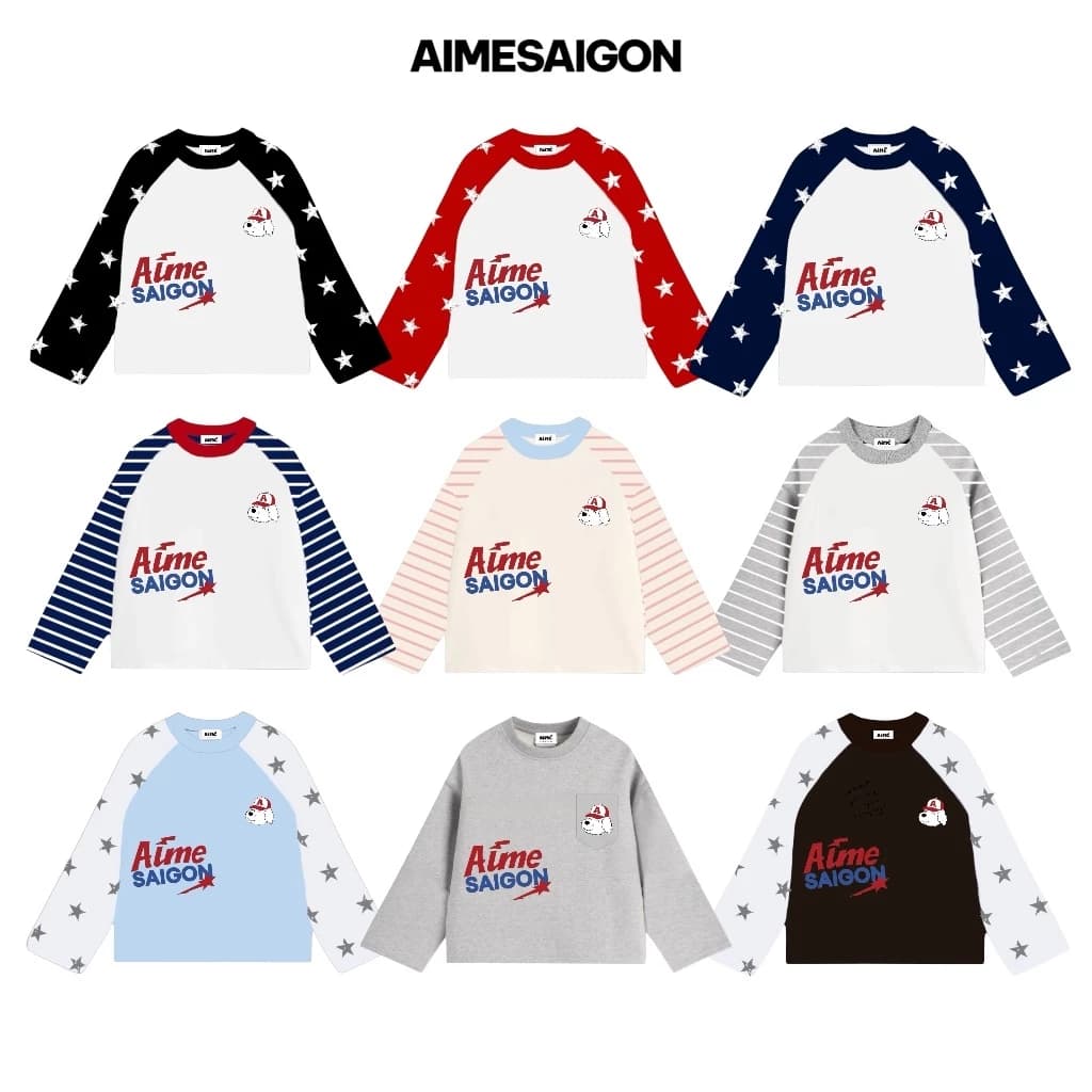 [Ver5] Áo Thun Tay Dài Raglan Phối Borip NGÔI SAOxCotton Long Sleeve Boxy AIMÉ Form Rộng Cổ Tròn Unisex Nam Nữ - ATDRL05