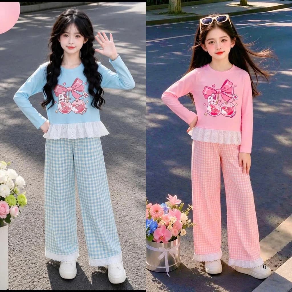 [15-44kg] Set bộ quần áo thu đông dài tay siêu dễ thương dành cho bé gái mềm mại, co giãn thoải mái mã bộ CHERRY.