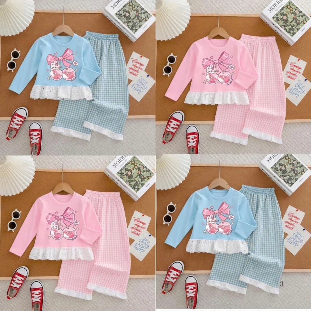 [15-44kg] Bộ quần áo thu đông dài tay siêu dễ thương dành cho bé gái mềm mại, co giãn thoải mái mã bộ CHERRY.