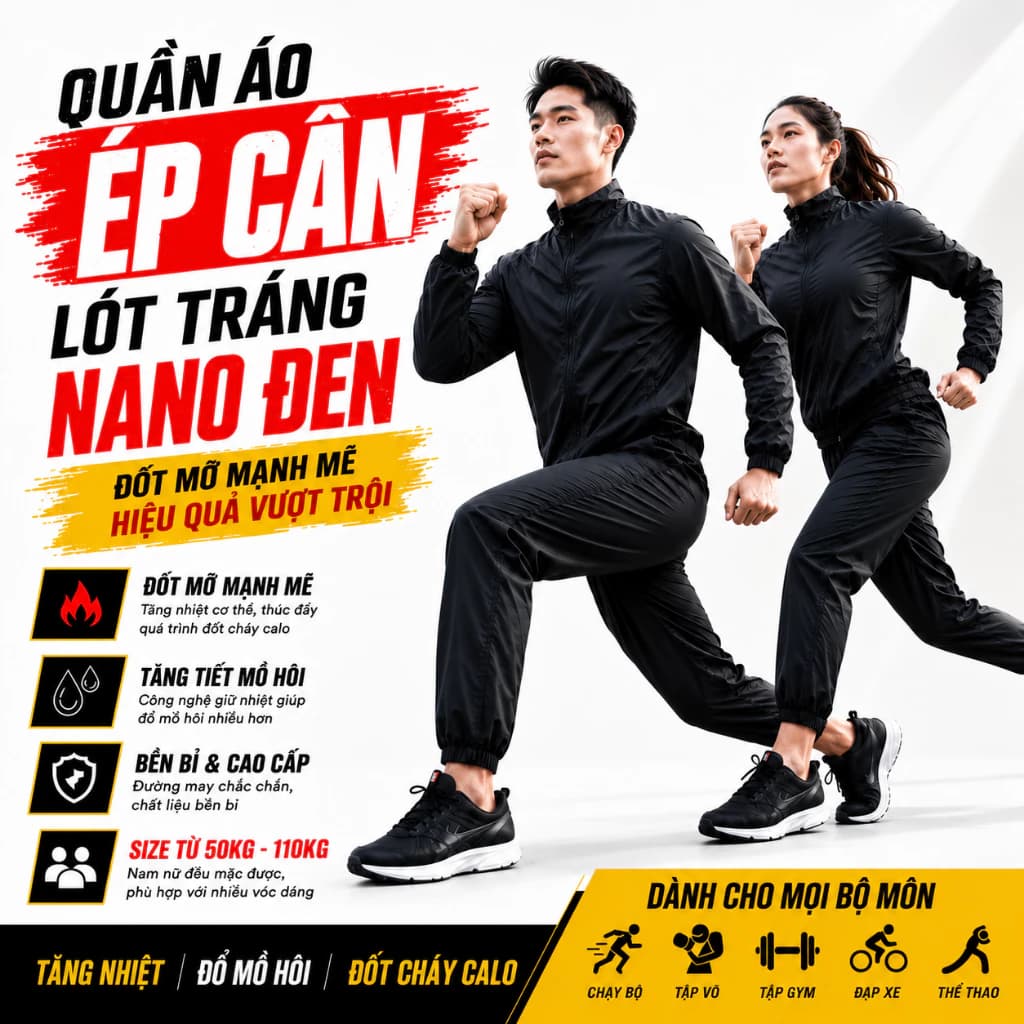 Bộ Quần Áo Ép Cân SUNO SPORT Nano Đen Giữ Nhiệt Co Giãn Tập Luyện Chạy Bộ Nam Nữ 50kg–110kg