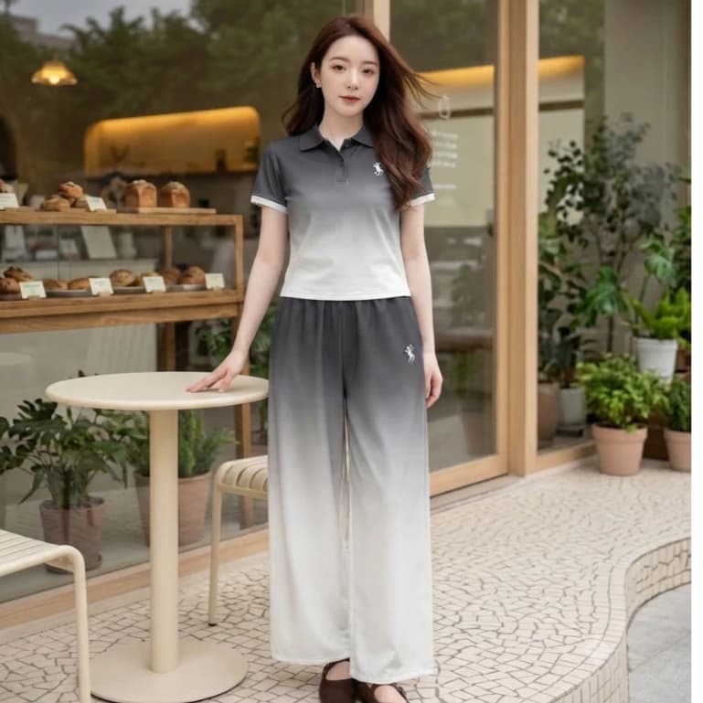 Set Bộ Nữ H8 Áo Polo Phối Quần Dài - Bộ Đồ Thể Thao Chất Poly Hai Da Mềm Mịn, Thoải Mái, Năng Động