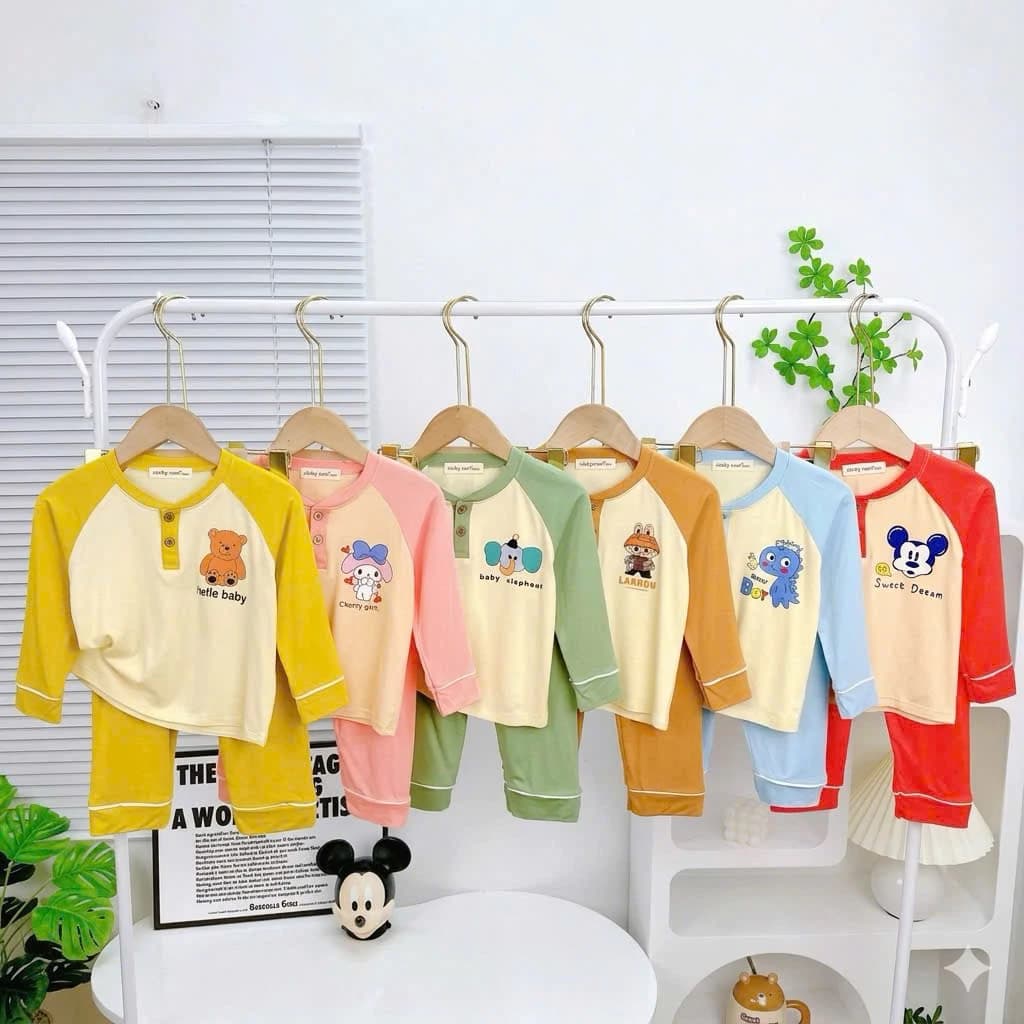 Bộ Dài Tay Thun Lạnh  Cho Bé Trai bé Gái  7-26kg Cao 80-125cm Mềm Mịn Thoáng Mát mặc ngủ điều hòa