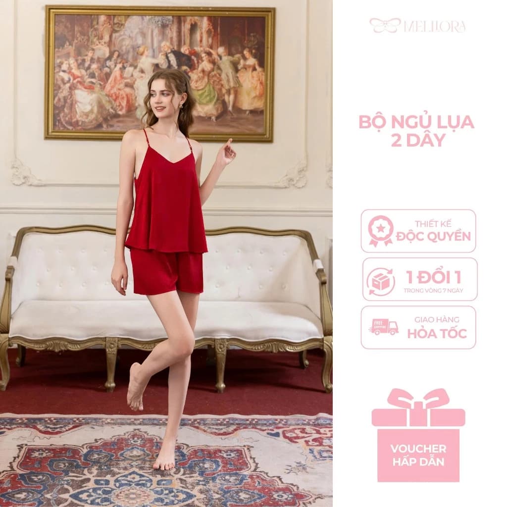 Bộ quần áo ngủ 2 dây chất liệu lụa latin mặc ở nhà có 5 màu basic cực mềm mịn và thoải mái B2D01 Melli Homewear
