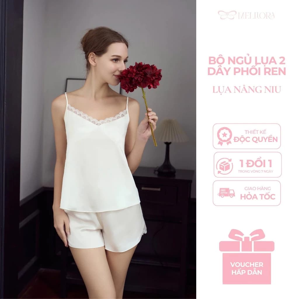 Bộ Ngủ 2 Dây Lụa Latin Phối Ren Cao Cấp Mềm Mát, Sexy Quyến Rũ Mặc Nhà – B2D02