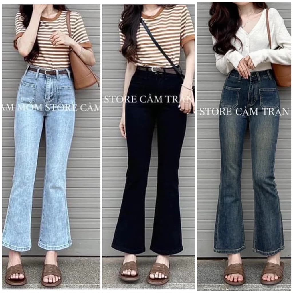 🌷Hot🌷 Quần jean nữ ống loe lỡ 9 tấc lai cuốn túi kiểu vuông trước(m45-m55)🌷 KLii jeans sẵn