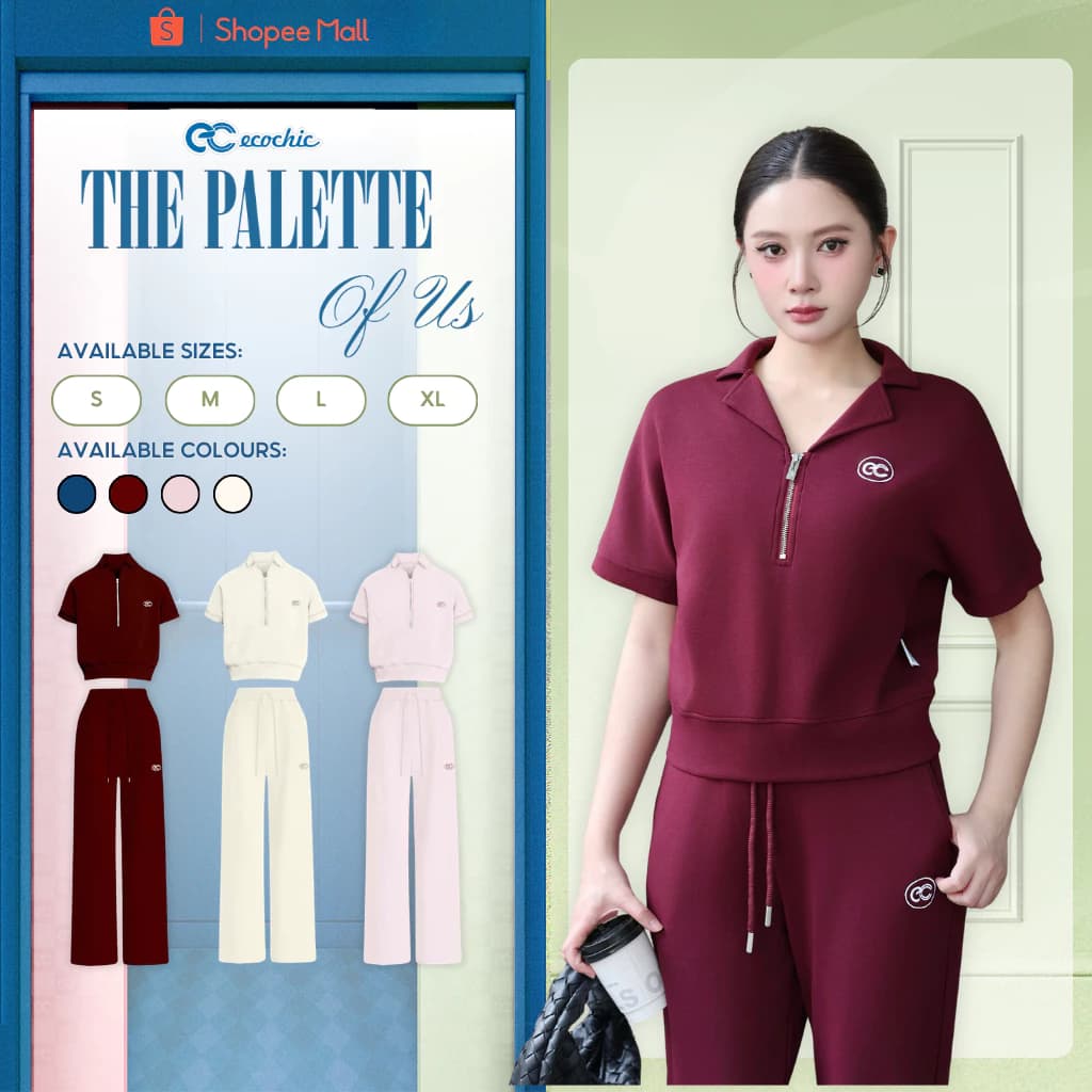 (LIVE KOL) Set Bộ Vải Tencel ECOCHIC B222 Cổ Khóa Haflzip Quần Ống Suông Chất Liệu Cao Cấp Chính Hãng