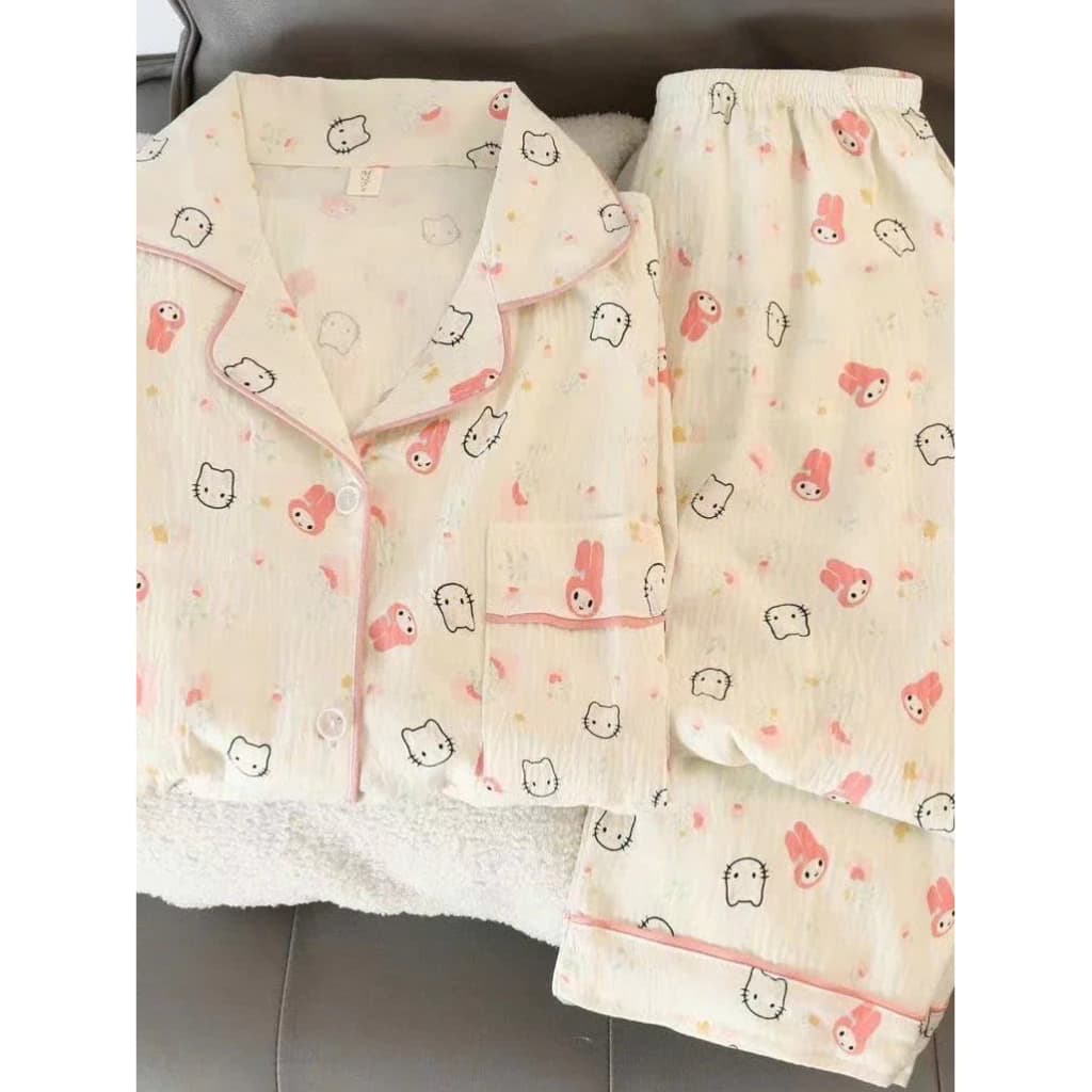 𝓓𝓪𝓲𝓵𝓲𝓵𝔂 𝓼𝓱𝓸𝓹 Bộ đồ pyjama nữ mỏng mát mùa hè tay dài in hoạ tiết hoạt hình dễ thương