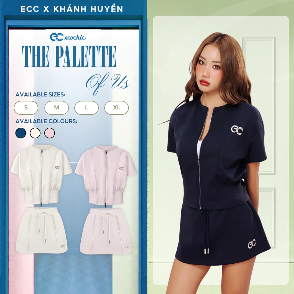 (LIVE KOL) Set chân váy ECOCHIC B237 Áo Crop Khóa kéo Chân Váy Chữ A Logo Thêu Cấp Mềm Mịn Chính Hãng