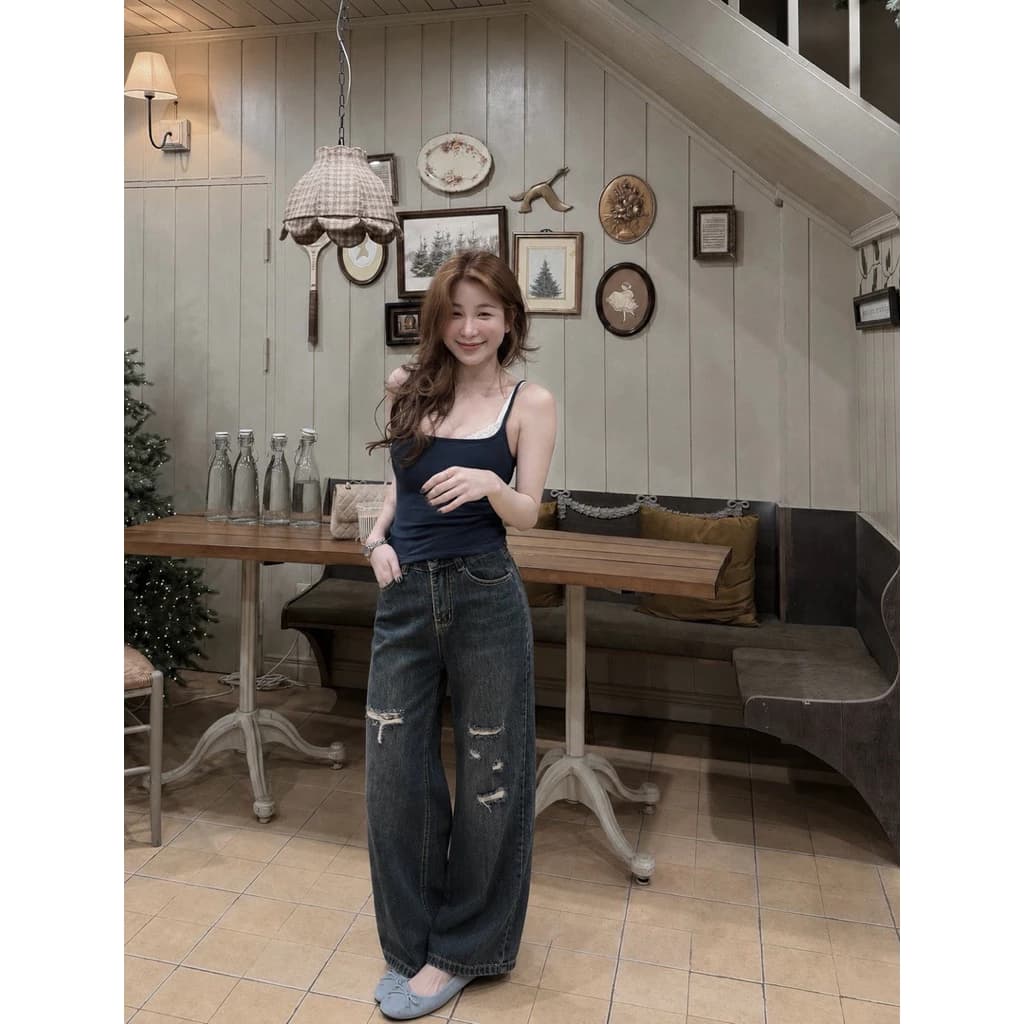(90cm) Quần Jean Nữ  Suông Nấm Thêu Túi QC . Jean ko giãn . Ống 25cm . Đủ Size S/M/L ( S01 - 7508 )
