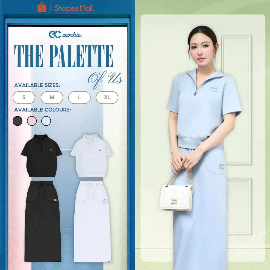 (LIVE KOL) Chân Váy Dài ECOCHIC B249 Áo Polo Khóa Halfzip Chân Váy Dài Logo Thêu Chất Vải Cao Cấp Chính Hãng
