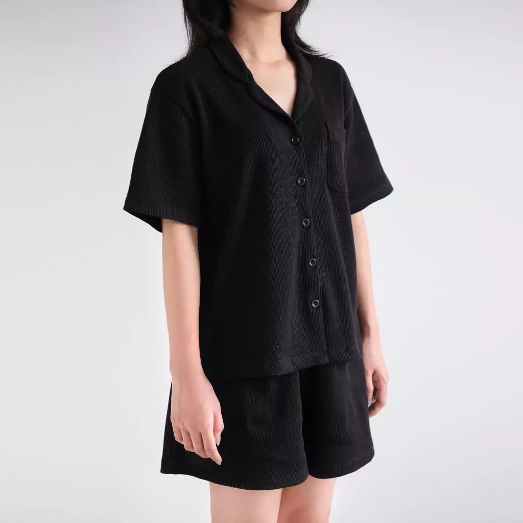 Pijama Nữ Form Rộng, Set Đồ Bộ Nữ Đồ Mặc Nhà Chất Waffle Tổ Ong, Đồ Ngủ Ngắn Tay - Waffle Pyjama