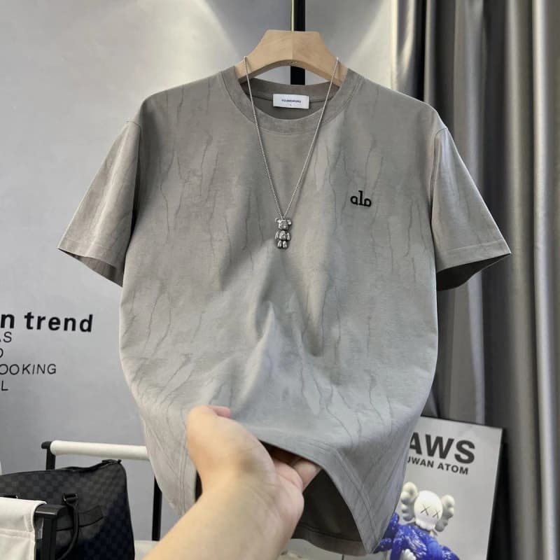 Áo thun ngắn tay nam mới, kiểu dáng mùa hè, thêu chữ thời thượng, phong cách trưởng thành, nhuộm tie-dye, đơn giản