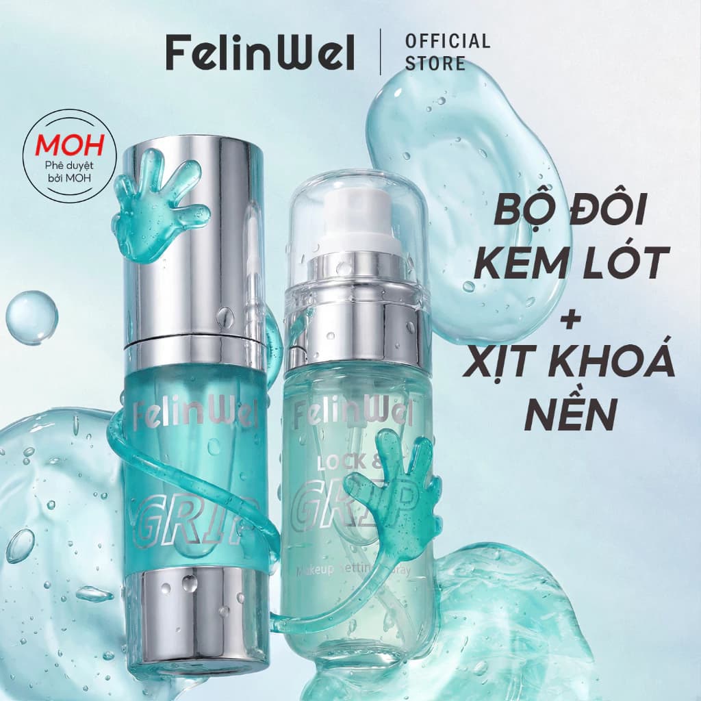 FelinWel Bộ Đôi Kem Lót + Xịt Khoá Nền, Kiểm Soát Dầu, Lâu Trôi, Dịu Nhẹ Với Da, 30ml + 60ml [MOH Phê Duyệt]