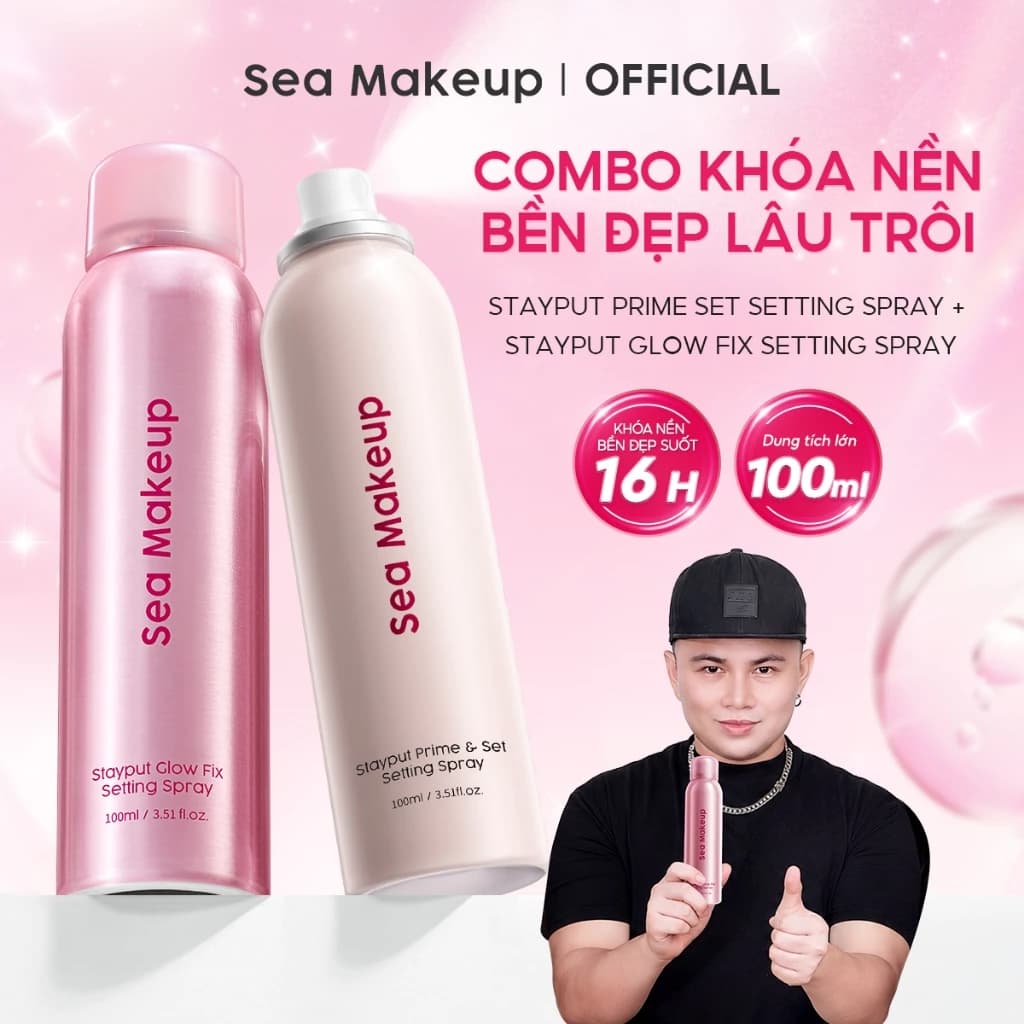 Xịt khoá nền Sea Makeup Setting Spray Hỗ trợ cố định lớp trang điểm dưỡng ẩm lâu trôi và hiệu quả lì mịn 100ml