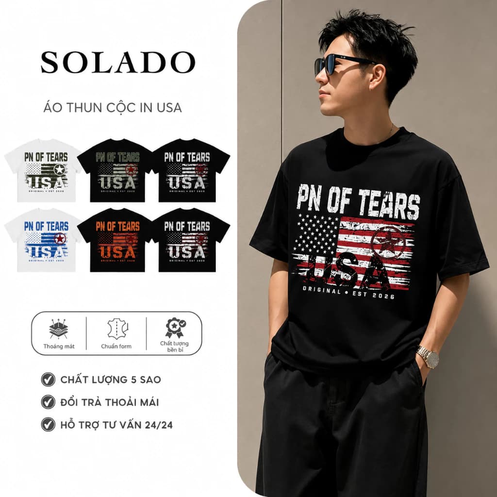 Áo Thun Nam Nữ SOLADO Form Rộng In PN OF TEARS USA Chất Cotton Mềm Mịn AT18