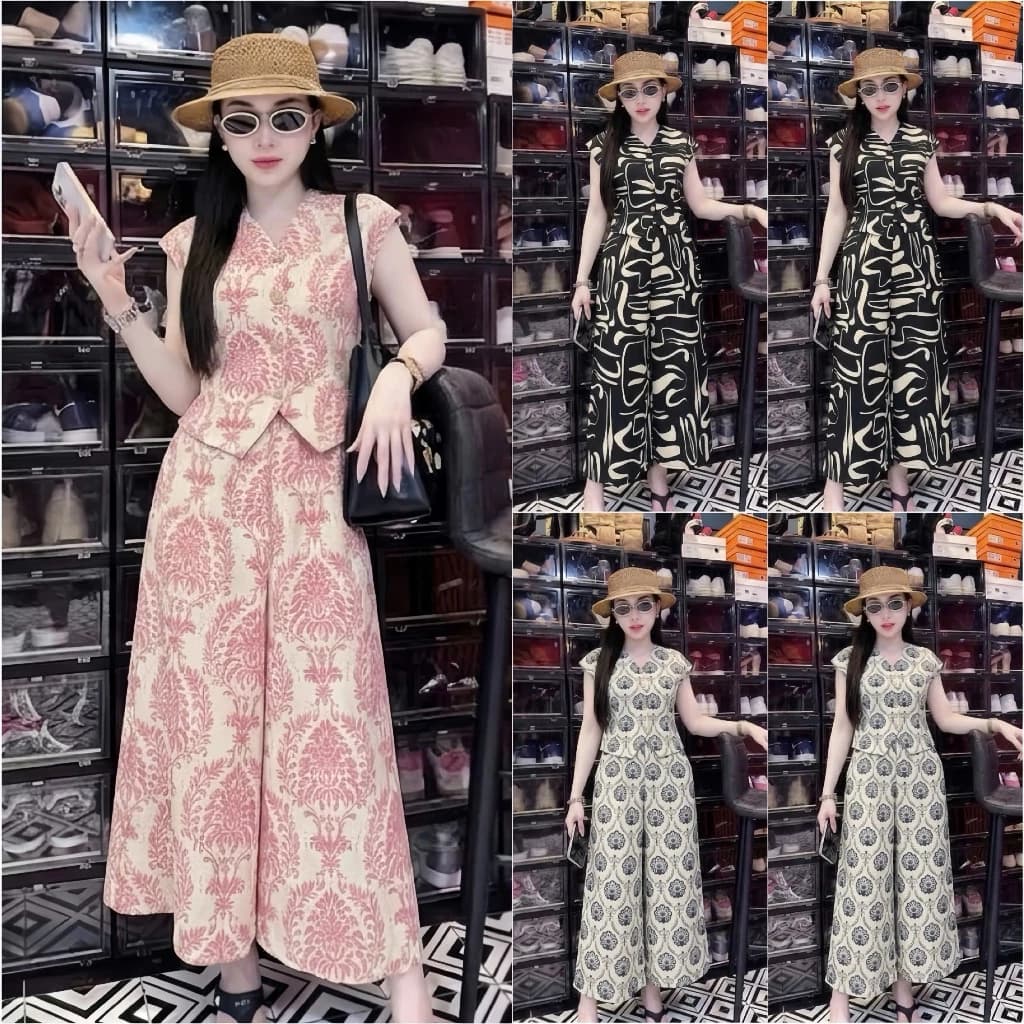 HT58, Sét Quần Giả Váy, Sét áo dáng vest, quần ống rộng giả váy.