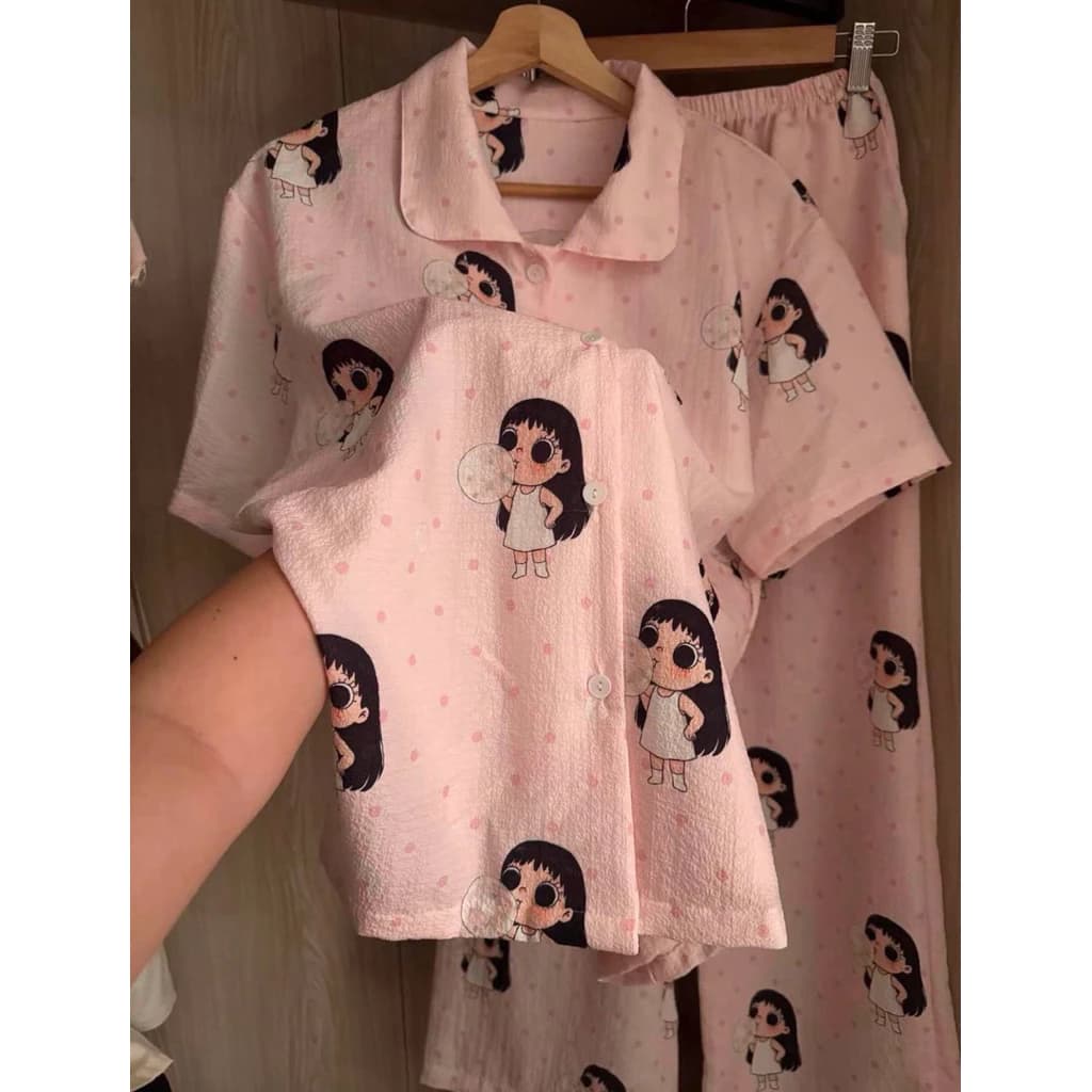 [381] Set đồ bộ ngủ pijama Yuy Hồng cho nữ chất xô muslin mềm mát thoải mái mặc ở nhà(set gồm áo + quần ngắn + quần dài)