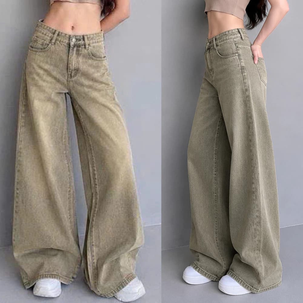 Quần jeans suông bigsize nữ ống rộng cạp cao chất mềm không co giãn dáng basic dễ phối đồ - Q591