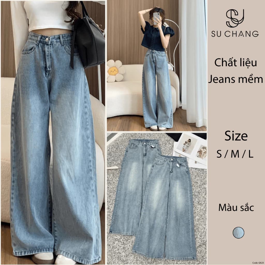Quần Jeans Ống Suông Xanh Basic Q523 Su Chang Thời Trang Nữ