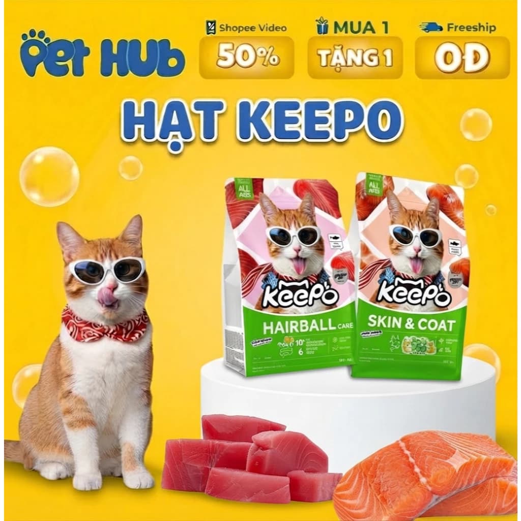 Hạt Keepo K1 & K2 Gói 1KG Có Topping, Thức Ăn Hạt Cho Mèo Đẹp Da, Mượt Lông, Tiêu hóa