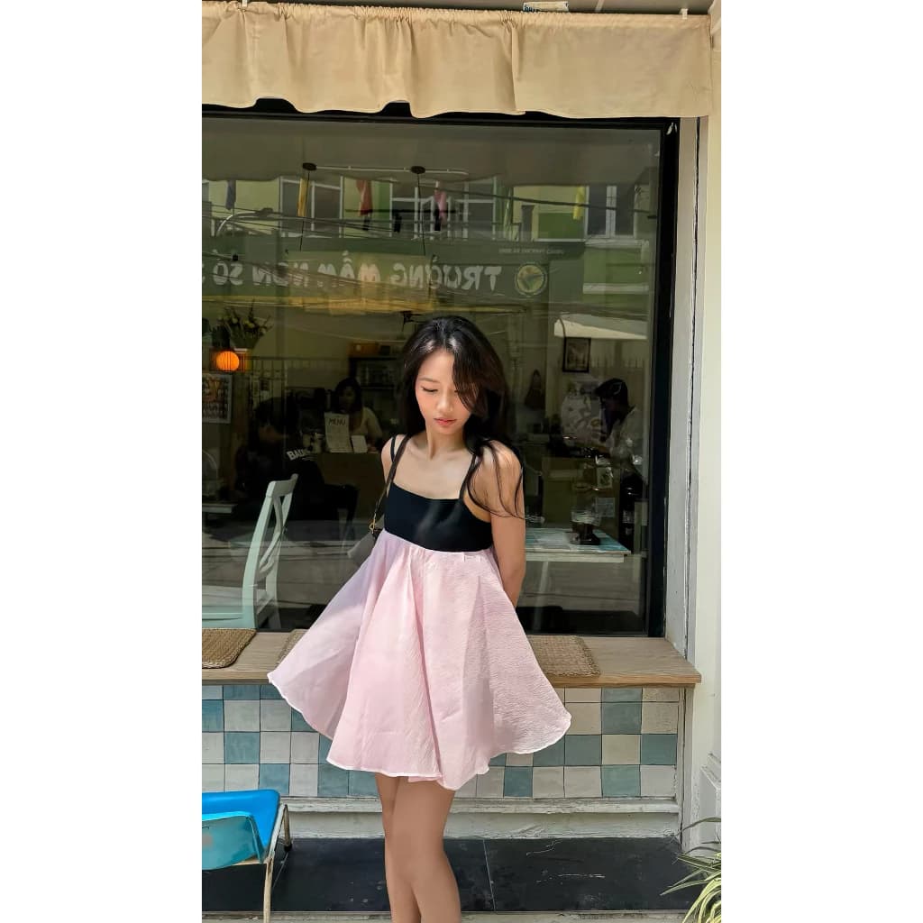 Váy tơ sần phối thô Hàn kiểu dáng babydoll dễ thương Han babydoll dress
