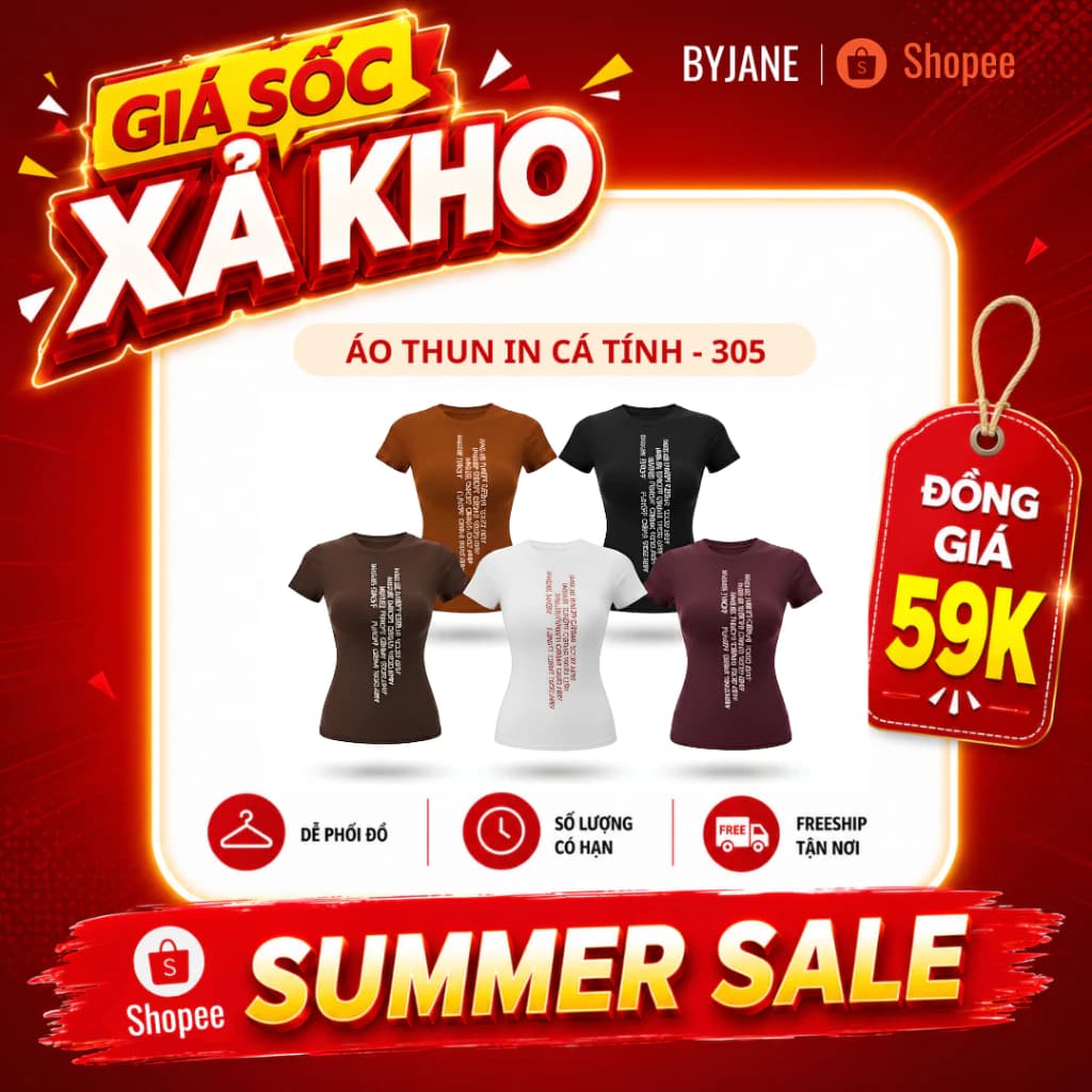 [XẢ KHO] Áo Thun Nữ Ôm Body In Chữ Tay Ngắn Cổ Tròn Co Giãn 4 Chiều Tôn Dáng  BYJANE - 305