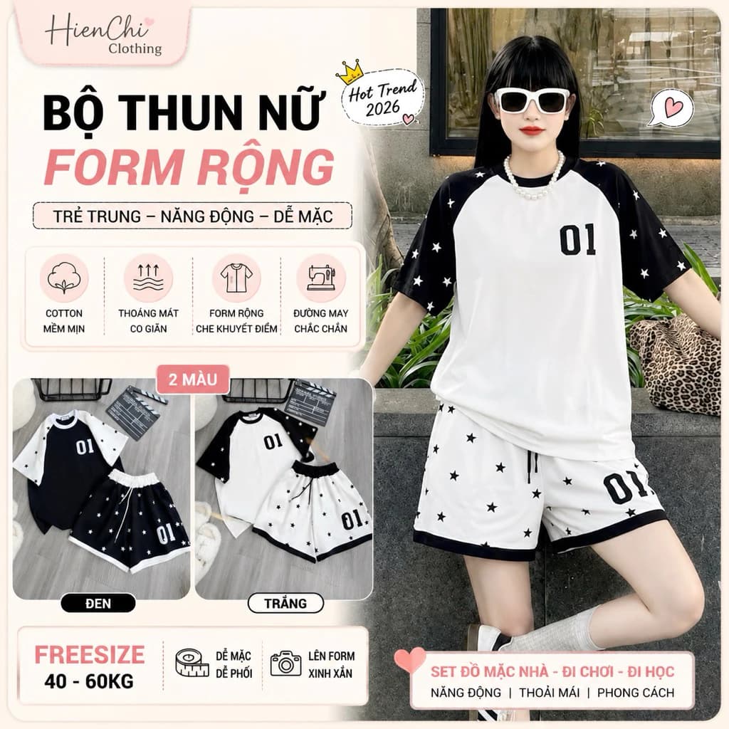 Set Bộ Đồ Raglan In Số 01 Họa Tiết Sao, Bộ Áo Phông Quần Short Form Rộng Mặc Nhà Đi Chơi Phong Cách Streetwear Năng Động