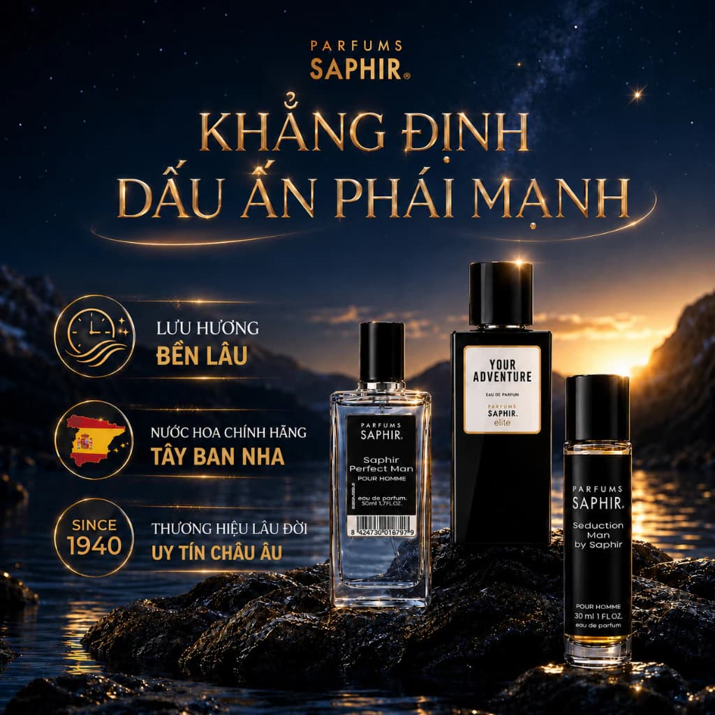 Nước Hoa Nam Saphir Cao Cấp Tây Ban Nha Nồng Độ EDP Hương Thơm Cuốn Hút, Lịch Lãm 30ml/50ml/100ml