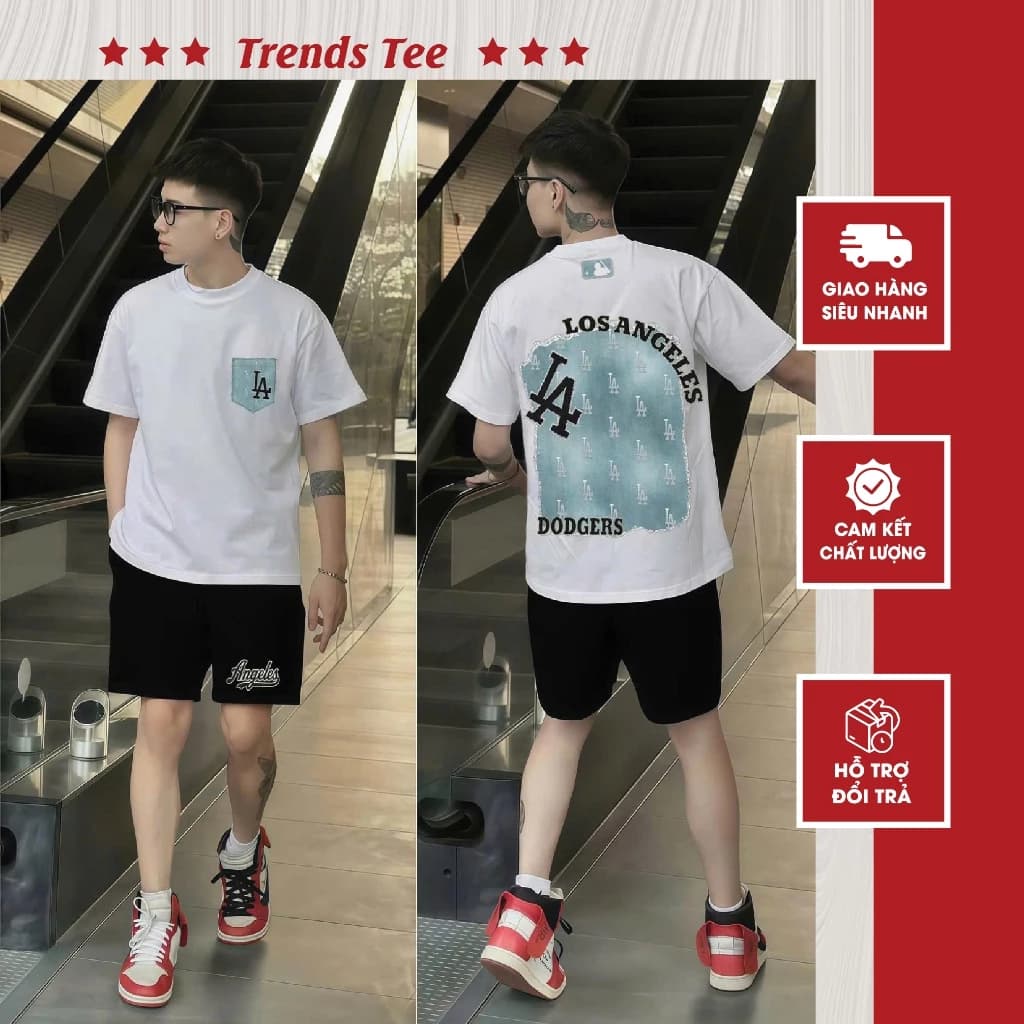 Set Bộ Nam Nữ Form Rộng Áo Cotton 100% & Quần Nỉ Chân Cua Đứng Form Cao Cấp In Hình Losangeles