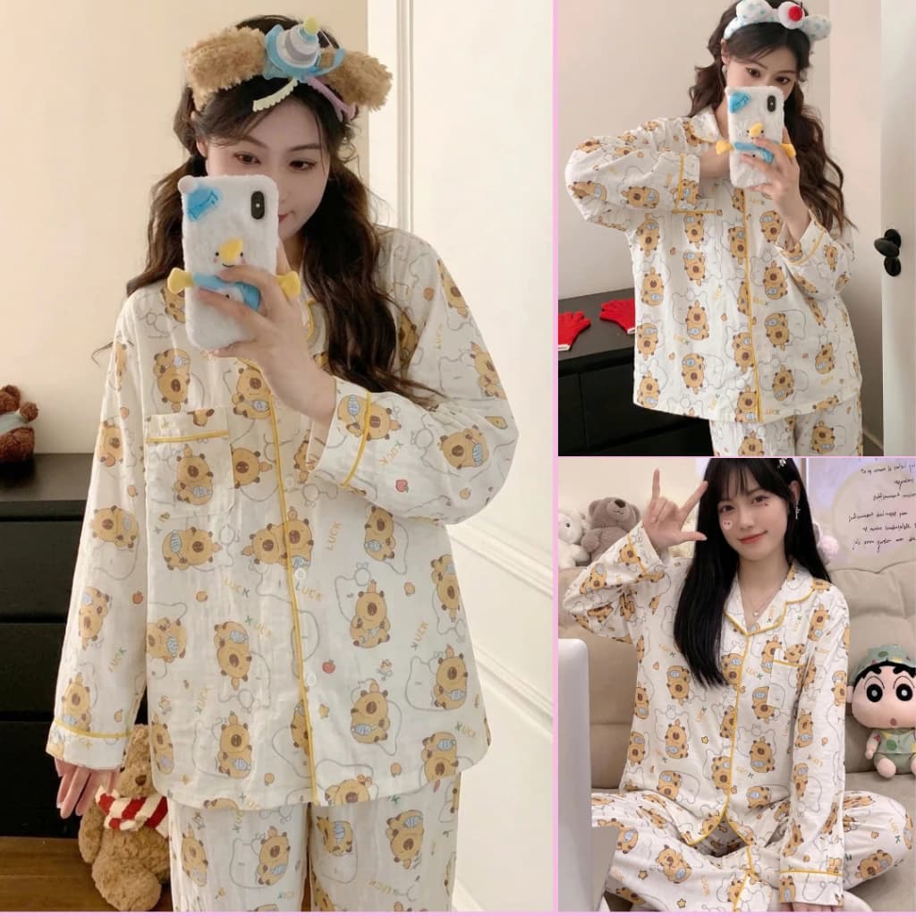Đồ Mặc Nhà, Bộ Ngủ Nữ, Pijama chất vải mềm hình Capybara họa tiết cute xinh xắn B59