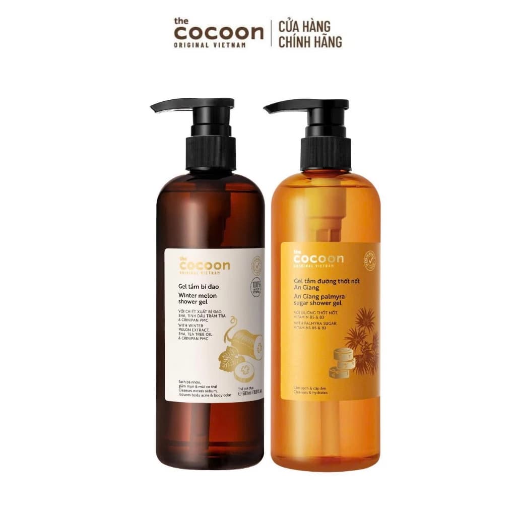 [MUA 2 GIẢM 42%] COMBO Gel tắm bí đao 500ml & Gel tắm đường thốt nốt An Giang Cocoon 500ml