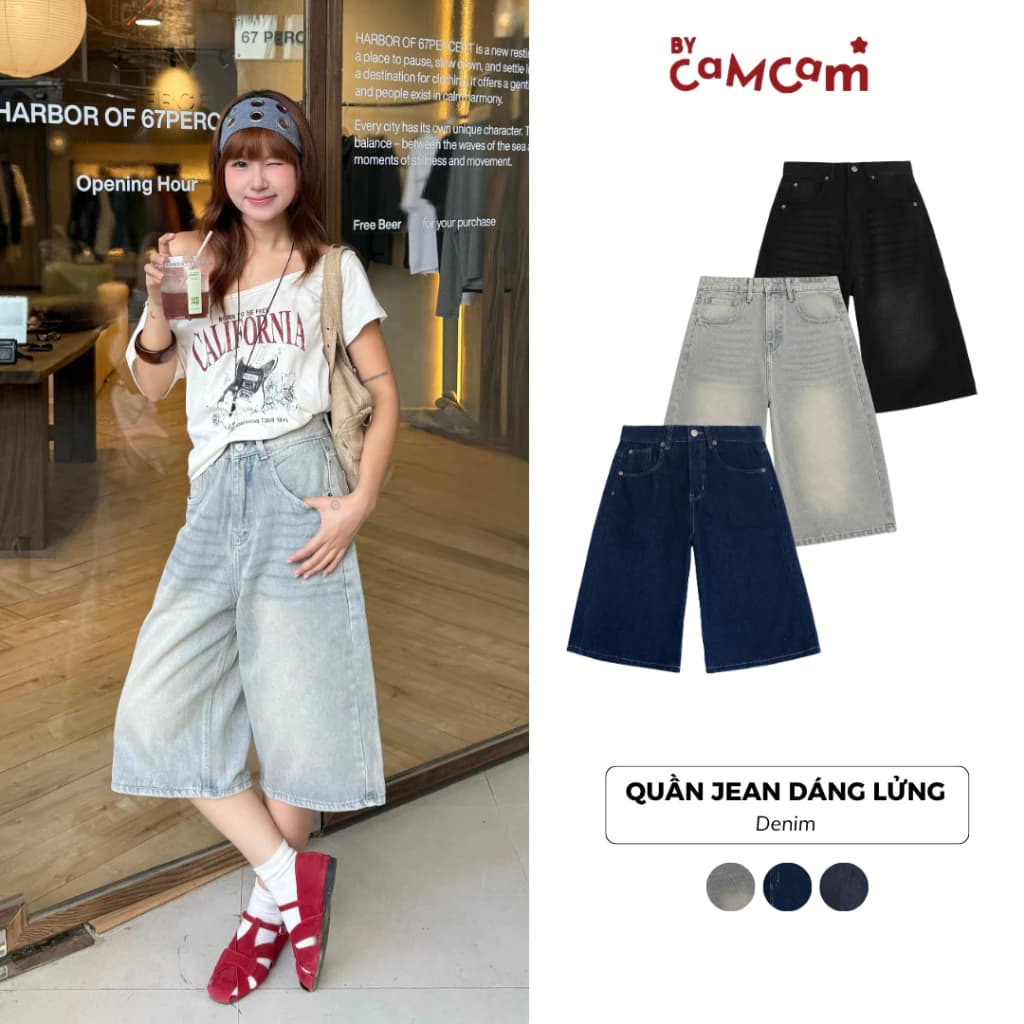 Quần Jean Dáng Lửng Dài Demi Jean Short 𝑩𝒚𝒄𝒂𝒎𝒄𝒂𝒎 Năng Động Denim Wash [Our Beloved Summer Collection] QEL034