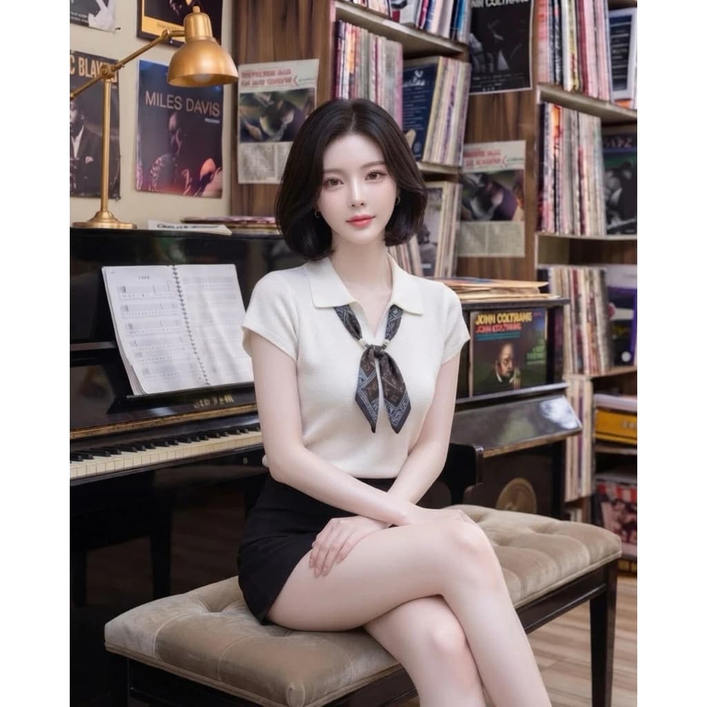 ✨ ÁO THUN LEN DỆT KIM CỔ BẺ KÈM KHĂN LỤA SANG CHẢNH ✨