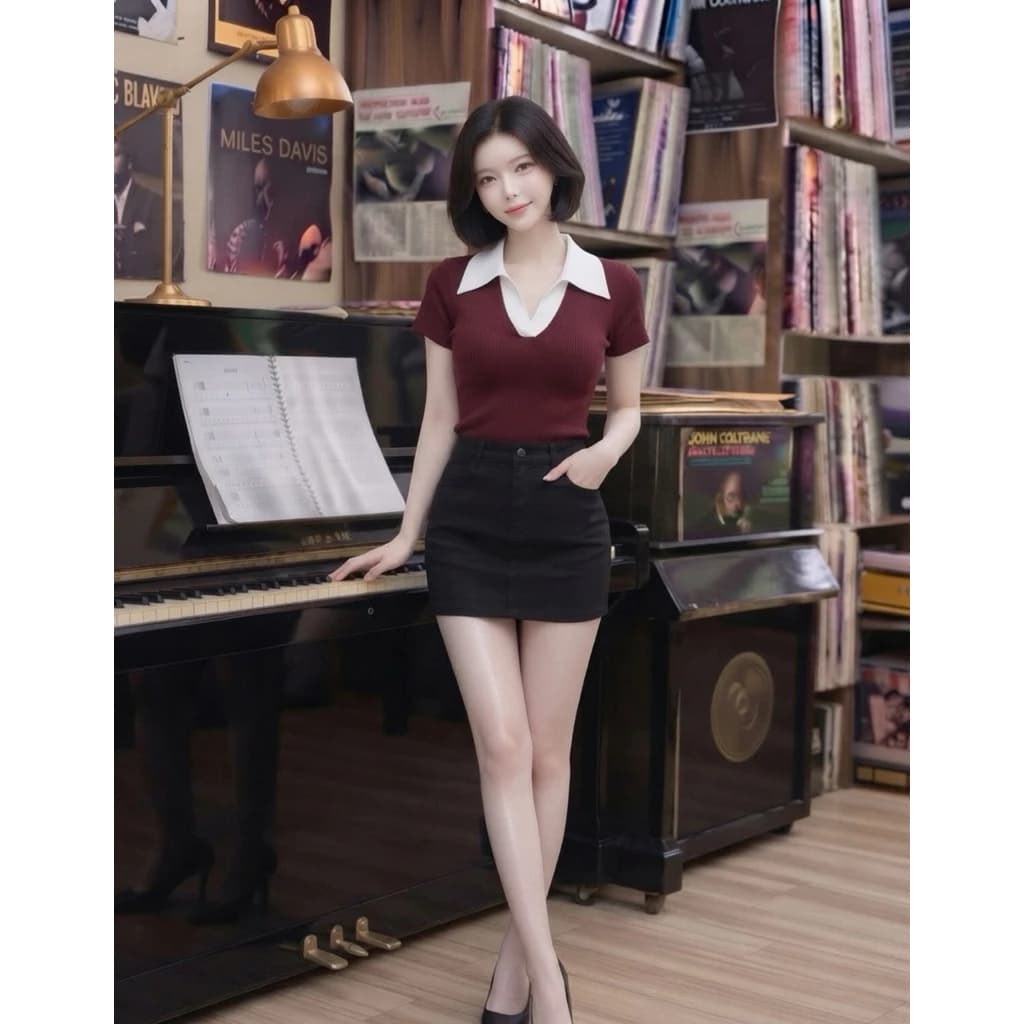 ✨ ÁO THUN PHỐI CỔ SƠ MI GIẢ GIÊ-LÊ CHỮ V SIÊU CHÁY ✨
