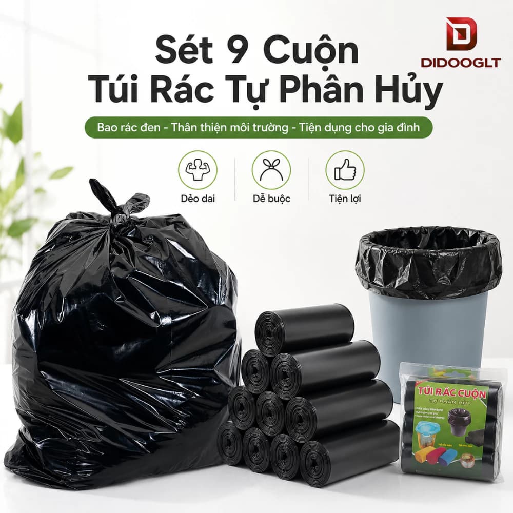 Túi Đựng Rác Đen Kích Thước Lớn 65x55cm Tự Phân Hủy Thân Thiện Môi Trường Didooglt