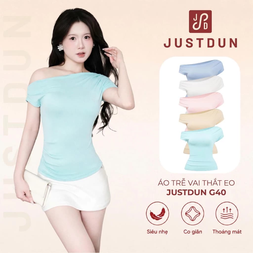 Áo Trễ Vai Nữ Thắt Eo Tôn Dáng Basic JUSTDUN Lệch Vai Tiểu Thư - G40