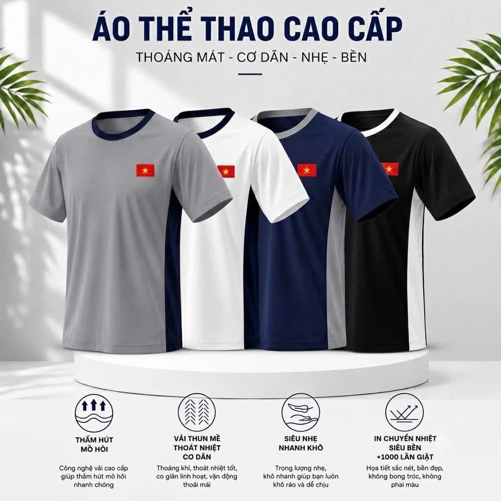 Áo Thun Nam thể thao cờ Cộc Tay  Co Dãn Bốn Chiều phối
