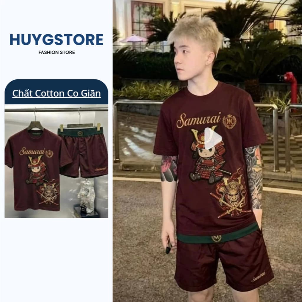 Bộ Áo Phông Nam Cổ Tròn Samuroau Cạp Dệt Thêu Hottren 2026 Chất Thun Co Giãn - HuyGStore