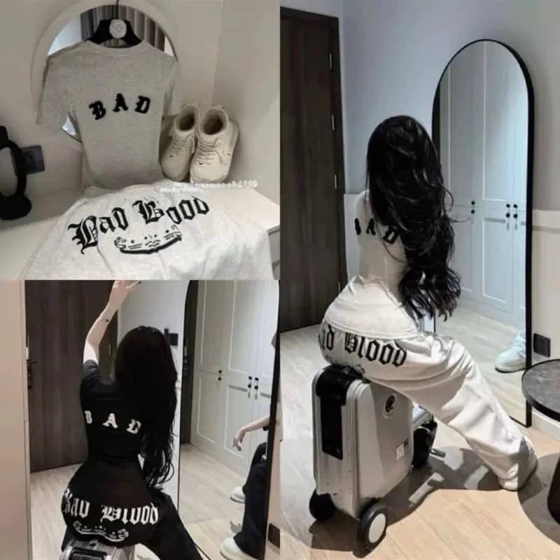 Set Bộ Nữ Thêu Xù Bad Blood Áo Thun  BODY Tay Ngắn Quần Short Nỉ Form Rộng Phong Cách Y2K Streetwear Unisex