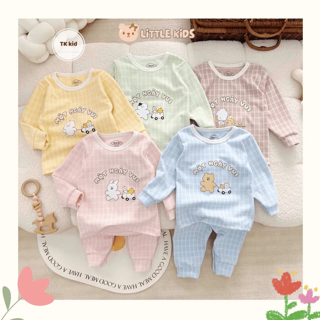 Bộ Nỉ Dài Tay Cho Bé Trai Bé Gái Phối Hình Đáng Yêu, Bộ Dài Tay Bo Gấu Thu Đông Từ 7 -> 17 kg
