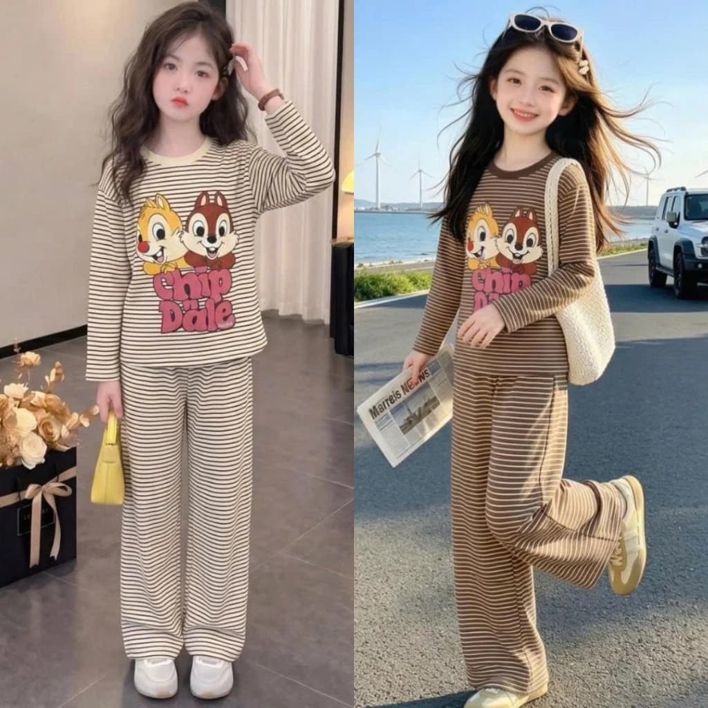 [14-44kg] Set bộ quần áo thu đông dài tay in hình 3D CON SÓC siêu dễ thương dành cho bé gái mềm mại, co giãn bộ DALE.