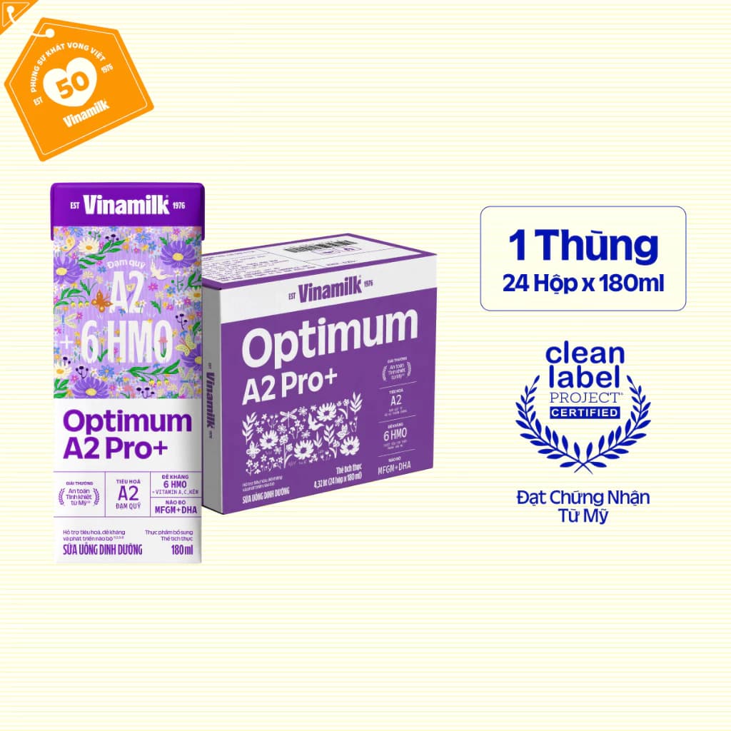 [SẢN PHÂM MỚI] Thùng 24 hộp Sữa Uống Dinh Dưỡng Optimum A2 Pro+ 180ml