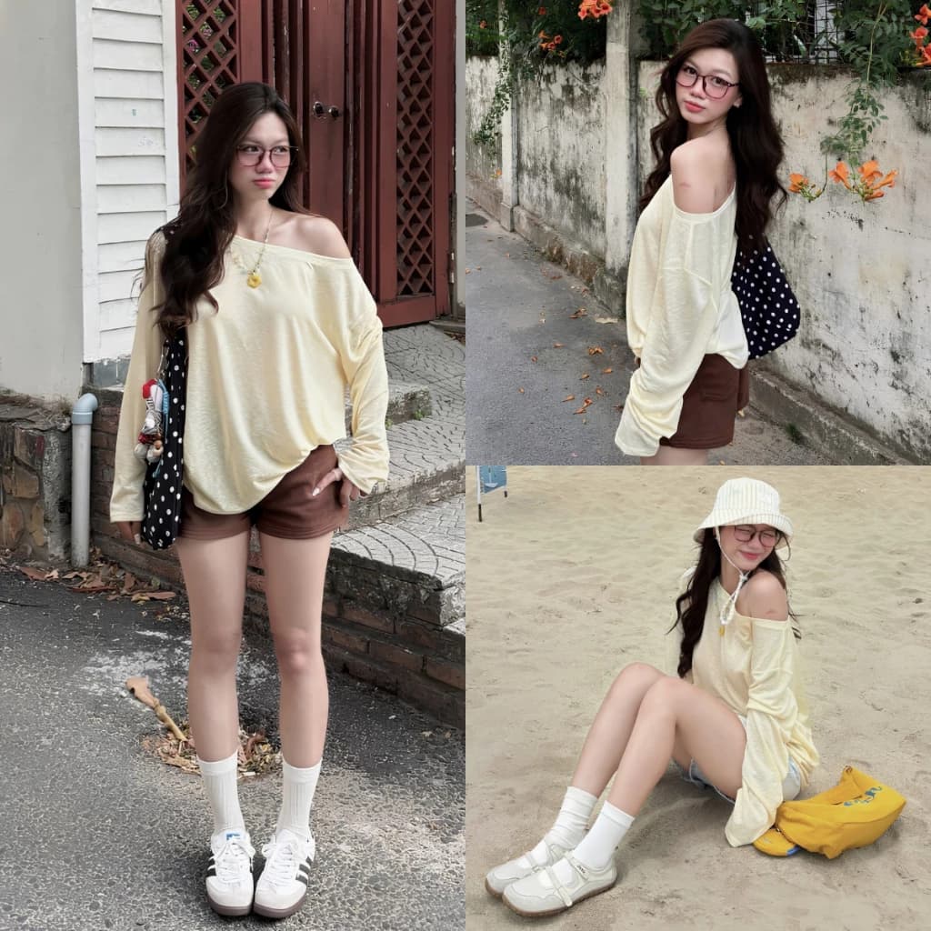 Áo lệch vai thun giấy mỏng dáng rộng freesize Renee Store - A1880