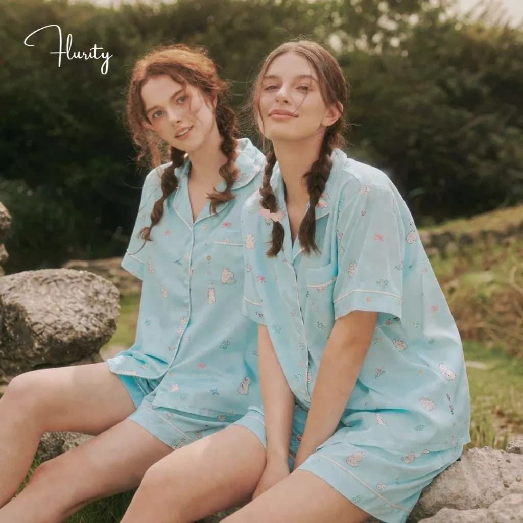 Set Đồ Bộ Ngủ Nữ Lụa Latin Cao Cấp Mềm Mịn Set Lunar Bunny Ngắn Thiết Kế Mặc Nhà Pijama FLURITY ĐBN079